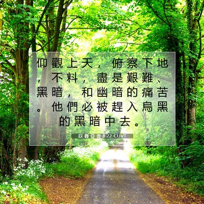Picture 07 - 以 賽 亞 書 8:22 CUVT - 仰 觀 上 天 ， 俯 察 下 地 ， 不 料 - Bible Verse Picture