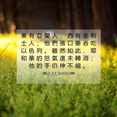 Picture 07 - 以 賽 亞 書 9:12 CUVT - 東 有 亞 蘭 人 ， 西 有 非 利 士 人 - Bible Verse Picture