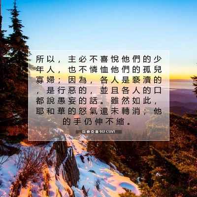 Picture 07 - 以 賽 亞 書 9:17 CUVT - 所 以 ， 主 必 不 喜 悅 他 們 的 少 - Bible Verse Picture