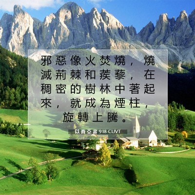 Picture 07 - 以 賽 亞 書 9:18 CUVT - 邪 惡 像 火 焚 燒 ， 燒 滅 荊 棘 和 - Bible Verse Picture