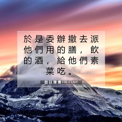 Picture 07 - 但 以 理 書 1:16 CUVT - 於 是 委 辦 撤 去 派 他 們 用 的 膳 - Bible Verse Picture