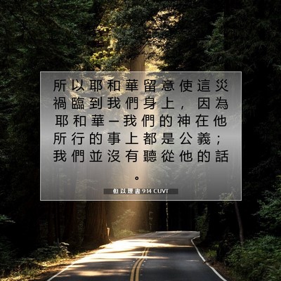 Picture 07 - 但 以 理 書 9:14 CUVT - 所 以 耶 和 華 留 意 使 這 災 禍 臨 - Bible Verse Picture