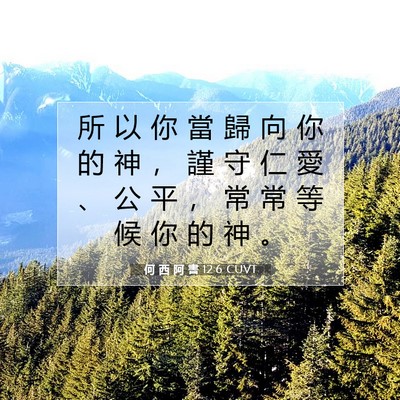 Picture 07 - 何 西 阿 書 12:6 CUVT - 所 以 你 當 歸 向 你 的 神 ， 謹 守 - Bible Verse Picture