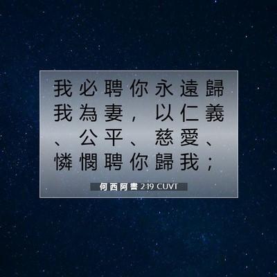 Picture 07 - 何 西 阿 書 2:19 CUVT - 我 必 聘 你 永 遠 歸 我 為 妻 ， 以 - Bible Verse Picture