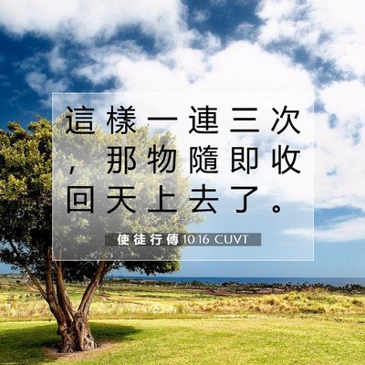 Picture 07 - 使 徒 行 傳 10:16 CUVT - 這 樣 一 連 三 次 ， 那 物 隨 即 收 - Bible Verse Picture