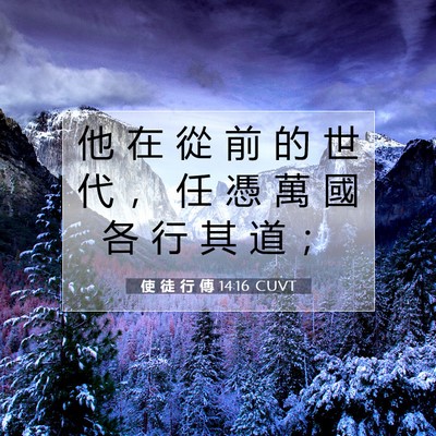 Picture 07 - 使 徒 行 傳 14:16 CUVT - 他 在 從 前 的 世 代 ， 任 憑 萬 國 - Bible Verse Picture