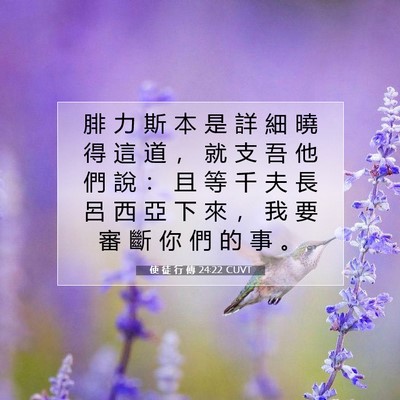 Picture 07 - 使 徒 行 傳 24:22 CUVT - 腓 力 斯 本 是 詳 細 曉 得 這 道 ， - Bible Verse Picture