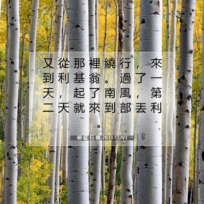 Picture 07 - 使 徒 行 傳 28:13 CUVT - 又 從 那 裡 繞 行 ， 來 到 利 基 翁 - Bible Verse Picture