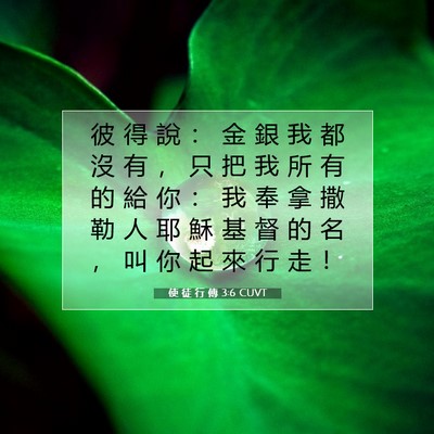 Picture 07 - 使 徒 行 傳 3:6 CUVT - 彼 得 說 ： 金 銀 我 都 沒 有 ， 只 - Bible Verse Picture