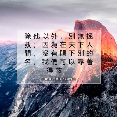 Picture 07 - 使 徒 行 傳 4:12 CUVT - 除 他 以 外 ， 別 無 拯 救 ； 因 為 - Bible Verse Picture
