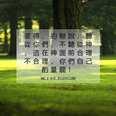 Picture 07 - 使 徒 行 傳 4:19 CUVT - 彼 得 、 約 翰 說 ： 聽 從 你 們 ， - Bible Verse Picture