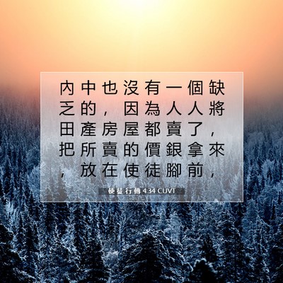 Picture 07 - 使 徒 行 傳 4:34 CUVT - 內 中 也 沒 有 一 個 缺 乏 的 ， 因 - Bible Verse Picture
