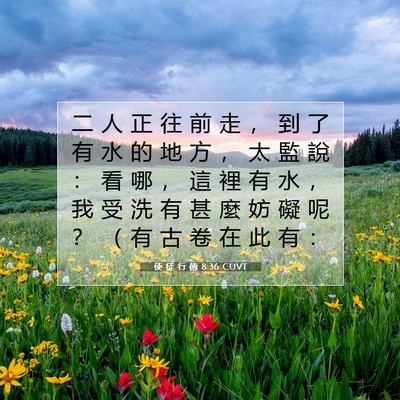 Picture 07 - 使 徒 行 傳 8:36 CUVT - 二 人 正 往 前 走 ， 到 了 有 水 的 - Bible Verse Picture