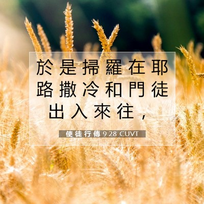 Picture 07 - 使 徒 行 傳 9:28 CUVT - 於 是 掃 羅 在 耶 路 撒 冷 和 門 徒 - Bible Verse Picture