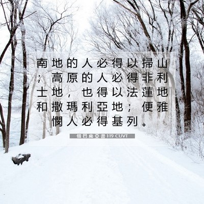 Picture 07 - 俄 巴 底 亞 書 1:19 CUVT - 南 地 的 人 必 得 以 掃 山 ； 高 原 - Bible Verse Picture