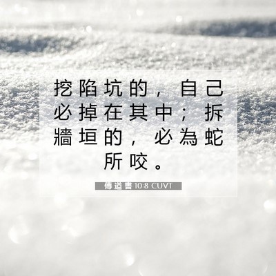 Picture 07 - 傳 道 書 10:8 CUVT - 挖 陷 坑 的 ， 自 己 必 掉 在 其 中 - Bible Verse Picture