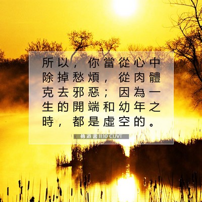 Picture 07 - 傳 道 書 11:10 CUVT - 所 以 ， 你 當 從 心 中 除 掉 愁 煩 - Bible Verse Picture