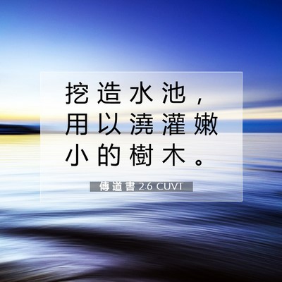 Picture 07 - 傳 道 書 2:6 CUVT - 挖 造 水 池 ， 用 以 澆 灌 嫩 小 的 - Bible Verse Picture