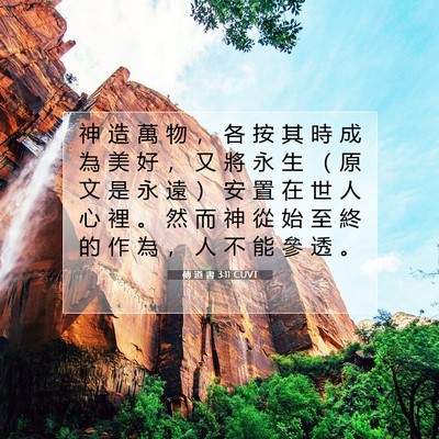 Picture 07 - 傳 道 書 3:11 CUVT - 神 造 萬 物 ， 各 按 其 時 成 為 美 - Bible Verse Picture
