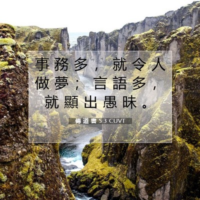Picture 07 - 傳 道 書 5:3 CUVT - 事 務 多 ， 就 令 人 做 夢 ； 言 語 - Bible Verse Picture