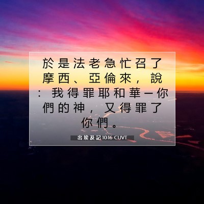 Picture 07 - 出 埃 及 記 10:16 CUVT - 於 是 法 老 急 忙 召 了 摩 西 、 亞 - Bible Verse Picture