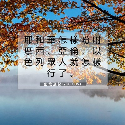 Picture 07 - 出 埃 及 記 12:50 CUVT - 耶 和 華 怎 樣 吩 咐 摩 西 、 亞 倫 - Bible Verse Picture