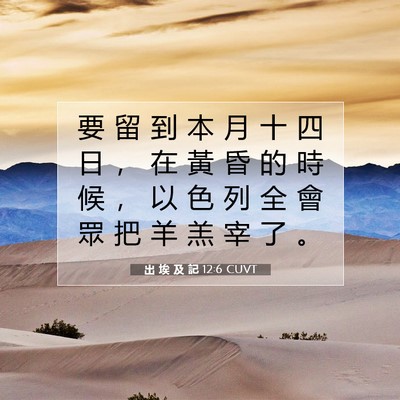 Picture 07 - 出 埃 及 記 12:6 CUVT - 要 留 到 本 月 十 四 日 ， 在 黃 昏 - Bible Verse Picture