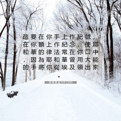 Picture 07 - 出 埃 及 記 13:9 CUVT - 這 要 在 你 手 上 作 記 號 ， 在 你 - Bible Verse Picture