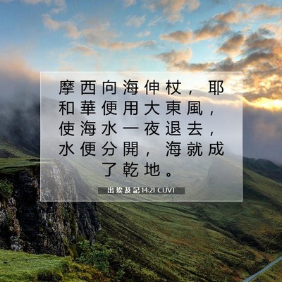 Picture 07 - 出 埃 及 記 14:21 CUVT - 摩 西 向 海 伸 杖 ， 耶 和 華 便 用 - Bible Verse Picture