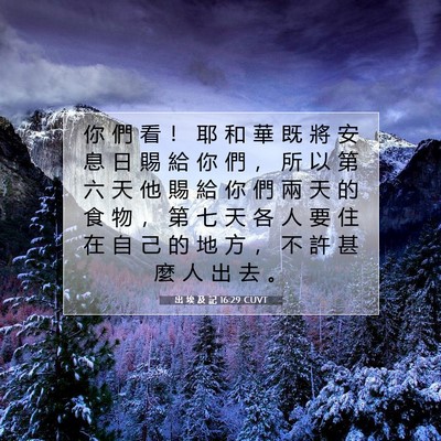 Picture 07 - 出 埃 及 記 16:29 CUVT - 你 們 看 ！ 耶 和 華 既 將 安 息 日 - Bible Verse Picture