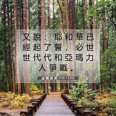 Picture 07 - 出 埃 及 記 17:16 CUVT - 又 說 ： 耶 和 華 已 經 起 了 誓 ， - Bible Verse Picture