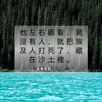 Picture 07 - 出 埃 及 記 2:12 CUVT - 他 左 右 觀 看 ， 見 沒 有 人 ， 就 - Bible Verse Picture