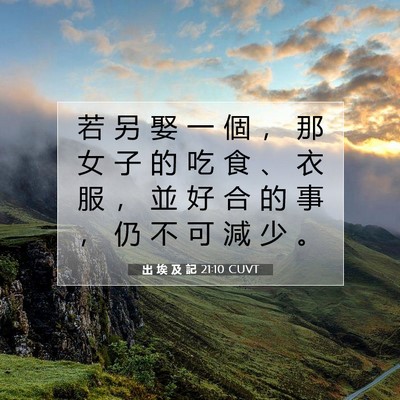 Picture 07 - 出 埃 及 記 21:10 CUVT - 若 另 娶 一 個 ， 那 女 子 的 吃 食 - Bible Verse Picture