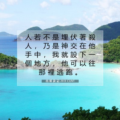 Picture 07 - 出 埃 及 記 21:13 CUVT - 人 若 不 是 埋 伏 著 殺 人 ， 乃 是 - Bible Verse Picture