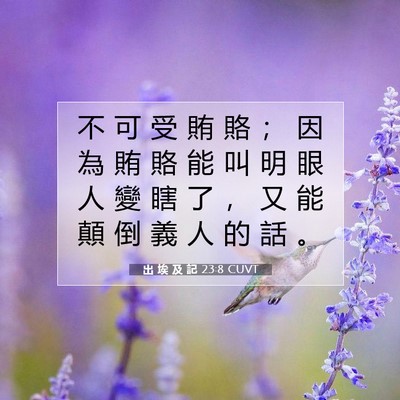 Picture 07 - 出 埃 及 記 23:8 CUVT - 不 可 受 賄 賂 ； 因 為 賄 賂 能 叫 - Bible Verse Picture