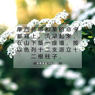 Picture 07 - 出 埃 及 記 24:4 CUVT - 摩 西 將 耶 和 華 的 命 令 都 寫 上 - Bible Verse Picture