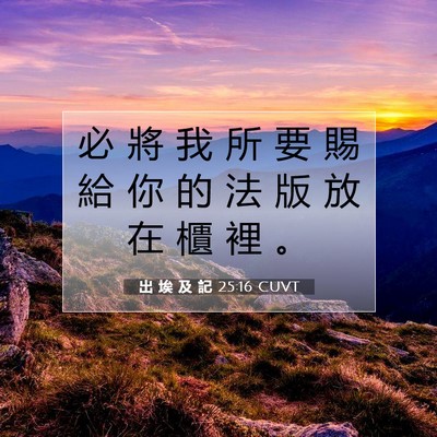 Picture 07 - 出 埃 及 記 25:16 CUVT - 必 將 我 所 要 賜 給 你 的 法 版 放 - Bible Verse Picture