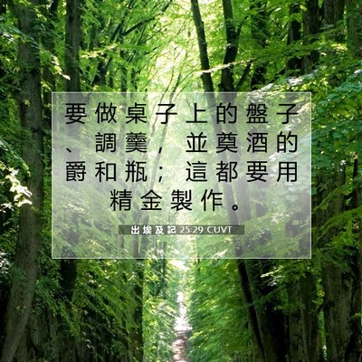Picture 07 - 出 埃 及 記 25:29 CUVT - 要 做 桌 子 上 的 盤 子 、 調 羹 ， - Bible Verse Picture
