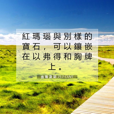 Picture 07 - 出 埃 及 記 25:7 CUVT - 紅 瑪 瑙 與 別 樣 的 寶 石 ， 可 以 - Bible Verse Picture