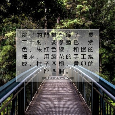 Picture 07 - 出 埃 及 記 27:16 CUVT - 院 子 的 門 當 有 簾 子 ， 長 二 十 - Bible Verse Picture
