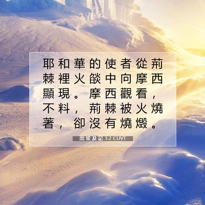 Picture 07 - 出 埃 及 記 3:2 CUVT - 耶 和 華 的 使 者 從 荊 棘 裡 火 燄 - Bible Verse Picture
