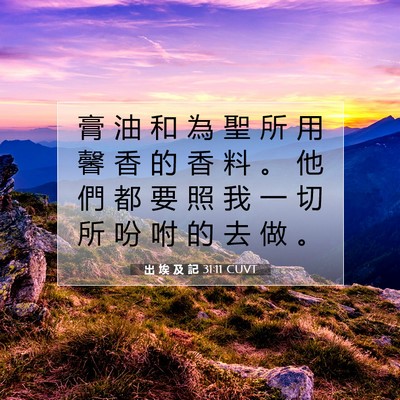 Picture 07 - 出 埃 及 記 31:11 CUVT - 膏 油 和 為 聖 所 用 馨 香 的 香 料 - Bible Verse Picture
