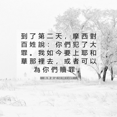 Picture 07 - 出 埃 及 記 32:30 CUVT - 到 了 第 二 天 ， 摩 西 對 百 姓 說 - Bible Verse Picture