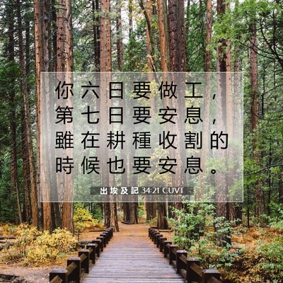 Picture 07 - 出 埃 及 記 34:21 CUVT - 你 六 日 要 做 工 ， 第 七 日 要 安 - Bible Verse Picture