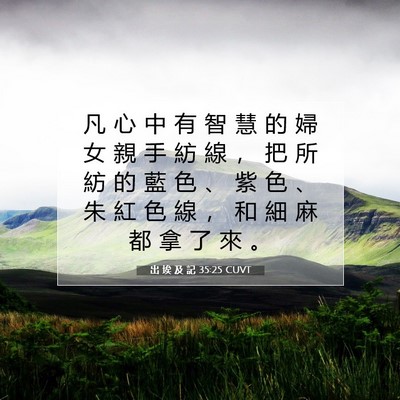 Picture 07 - 出 埃 及 記 35:25 CUVT - 凡 心 中 有 智 慧 的 婦 女 親 手 紡 - Bible Verse Picture
