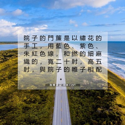 Picture 07 - 出 埃 及 記 38:18 CUVT - 院 子 的 門 簾 是 以 繡 花 的 手 工 - Bible Verse Picture