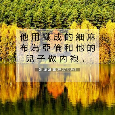 Picture 07 - 出 埃 及 記 39:27 CUVT - 他 用 織 成 的 細 麻 布 為 亞 倫 和 - Bible Verse Picture