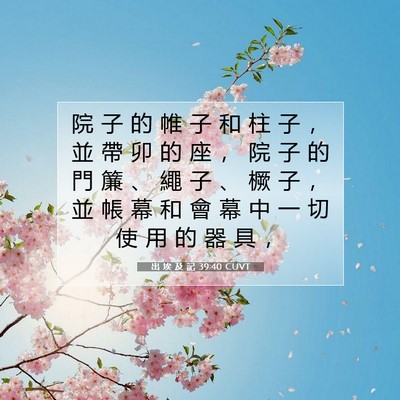 Picture 07 - 出 埃 及 記 39:40 CUVT - 院 子 的 帷 子 和 柱 子 ， 並 帶 卯 - Bible Verse Picture