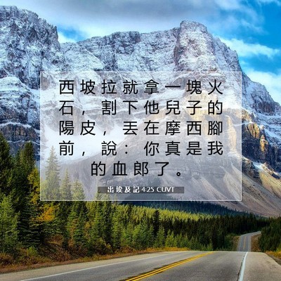 Picture 07 - 出 埃 及 記 4:25 CUVT - 西 坡 拉 就 拿 一 塊 火 石 ， 割 下 - Bible Verse Picture