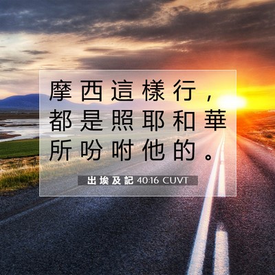 Picture 07 - 出 埃 及 記 40:16 CUVT - 摩 西 這 樣 行 ， 都 是 照 耶 和 華 - Bible Verse Picture